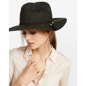 Express Boho Textured Woven Fabric Rancher/Panama Hat Black Gray Tassel Festival